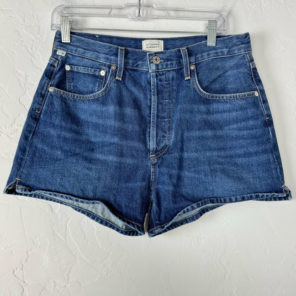 COH‎ Citizens of Humanity Shorts Denim Jean Marlow Vintage Dark Wash Blue Solid